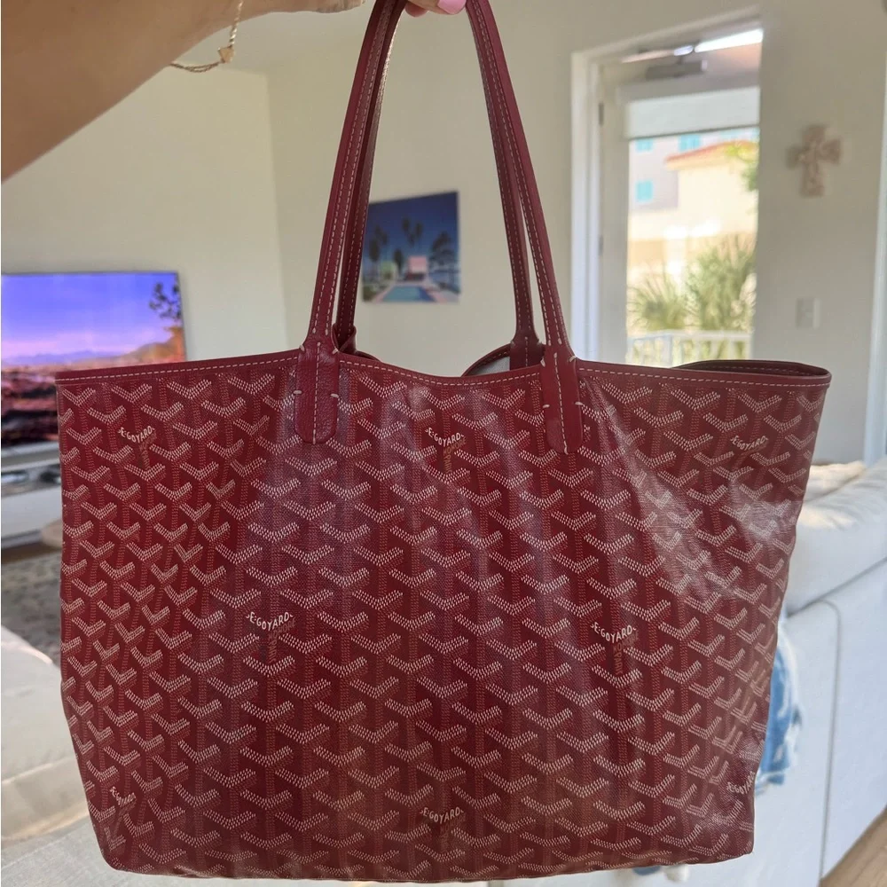 Authentic Goyard St. Louis Tote GM Red + Pouch | Classic Chevron Canvas - Picture 7 of 13
